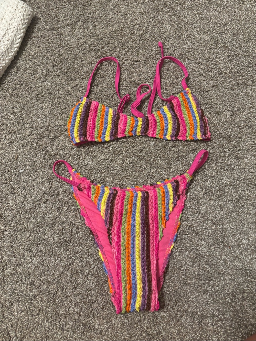 SHEIN Pink Multicolor Crochet Stripe Two-Piece Bikini